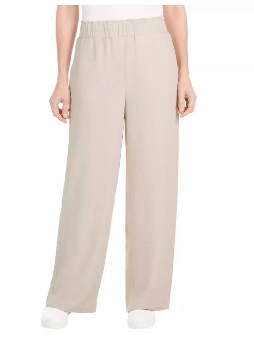 Hilary Radley Krinkle Fluid Beige Wide Leg Pants Size Large